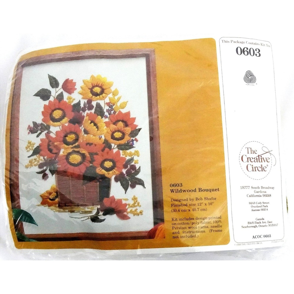 Vintage Creative Circle Wildwood Bouquet Embroidery Kit 0603 Unisex 12x16 Orange